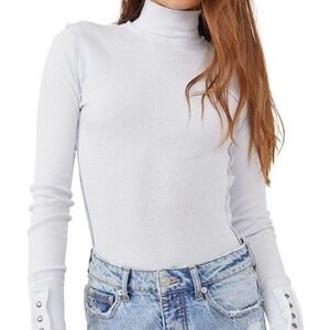 NWT Free People Freya Mock Neck Top Light Blue XS